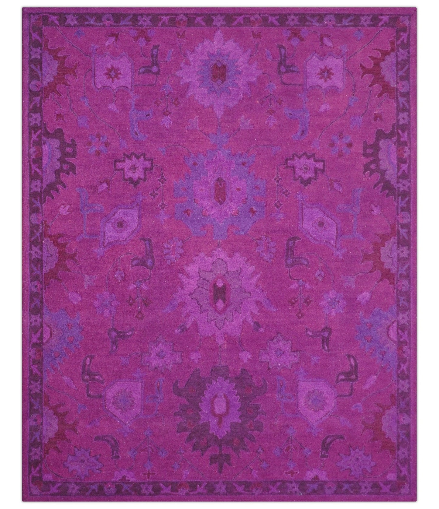 Custom Made Overdyed Traditional Oushak Purple Hand Tufted Wool Area Rug
