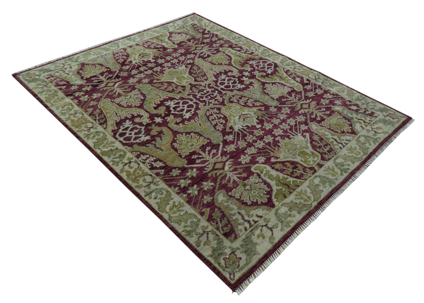 Custom Made Plum and Olive Traditional Dragon Oushak Design Hand knotted wool rug