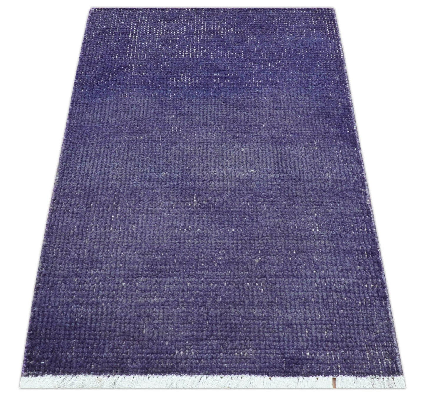 Custom Made Purple Modern Solid Overdyed Hand Knotted Wool Area Rug