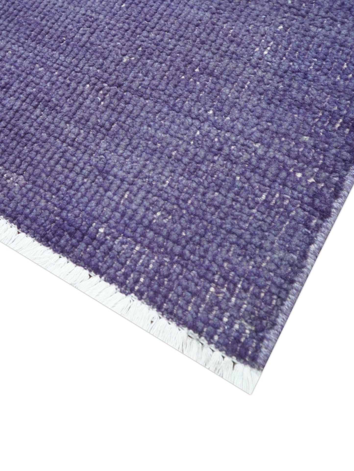 Custom Made Purple Modern Solid Overdyed Hand Knotted Wool Area Rug