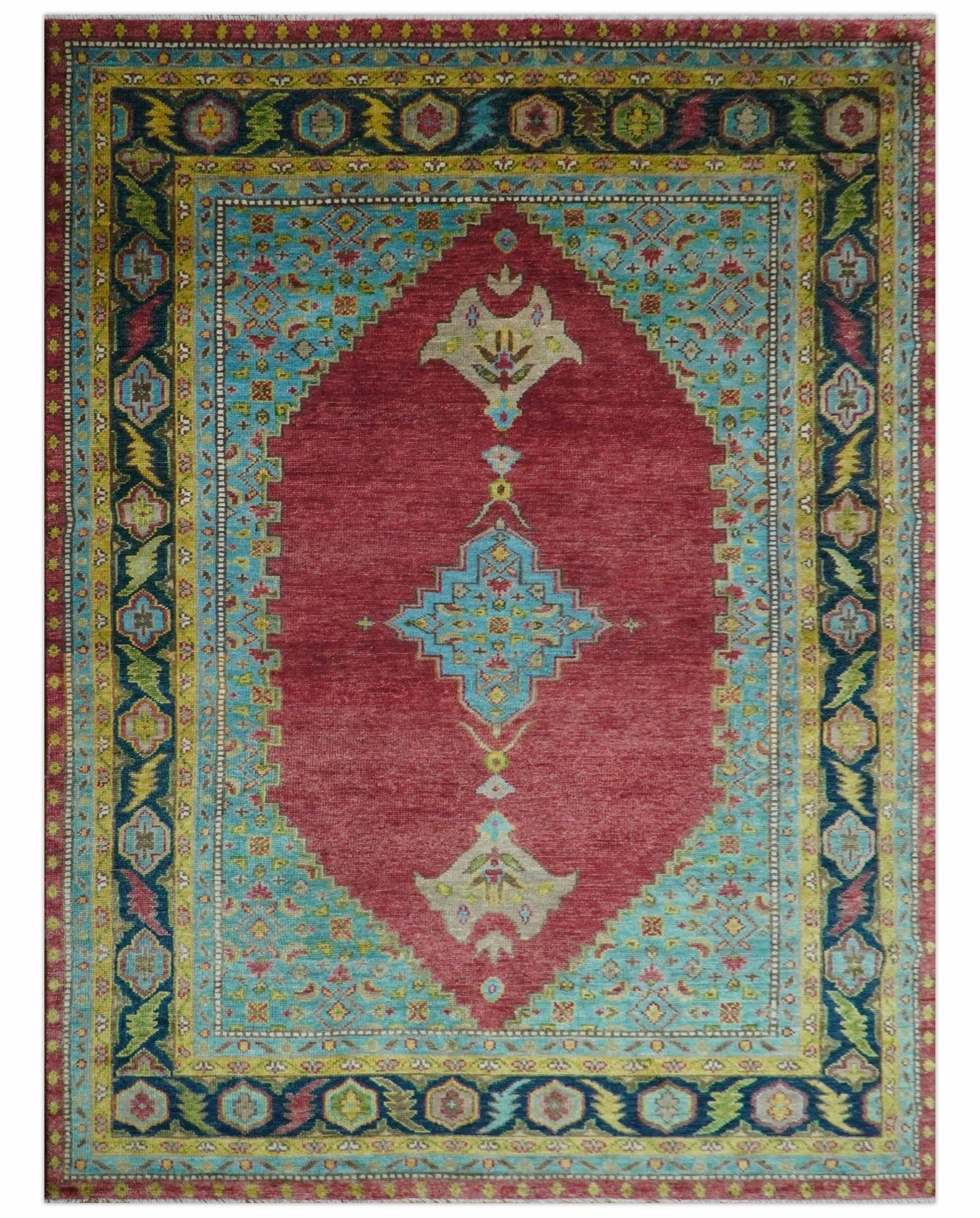 Custom Made Red And Blue Traditional Serapi Hand Knotted Wool Rug