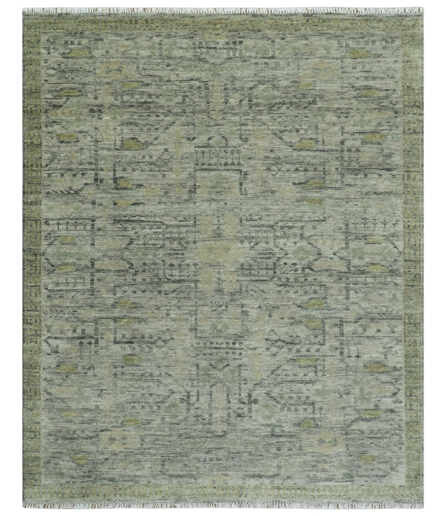 Custom Made Rug Modern Transitional Design Beige And Green Hand Knotted wool