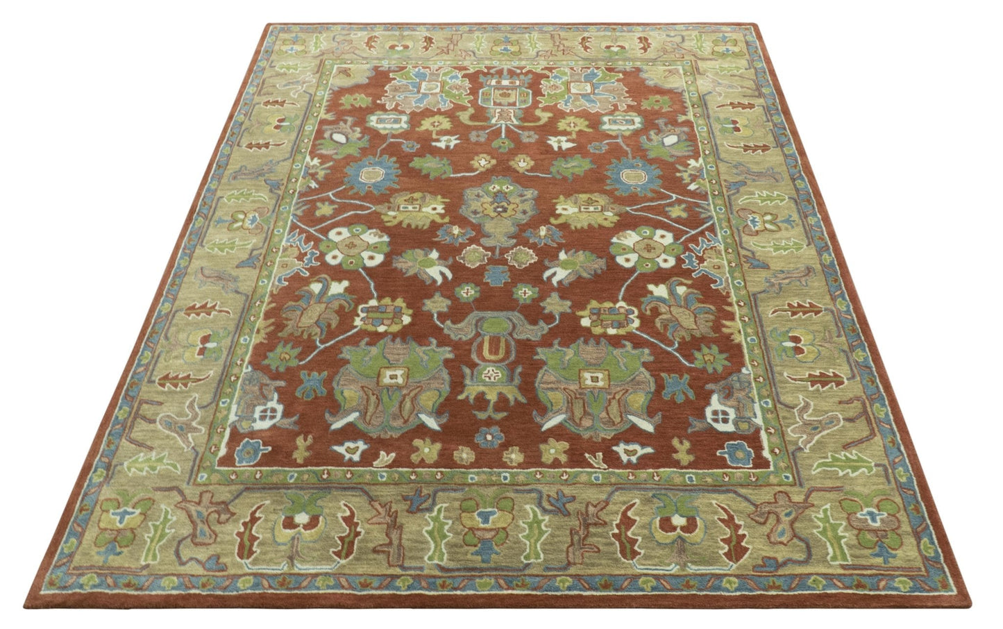 Custom Made Rust And Beige Traditional Oushak Design Hand Tufted 8x10 Wool Rug