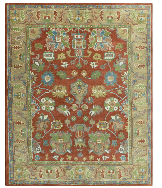 Custom Made Rust And Beige Traditional Oushak Design Hand Tufted 8x10 Wool Rug