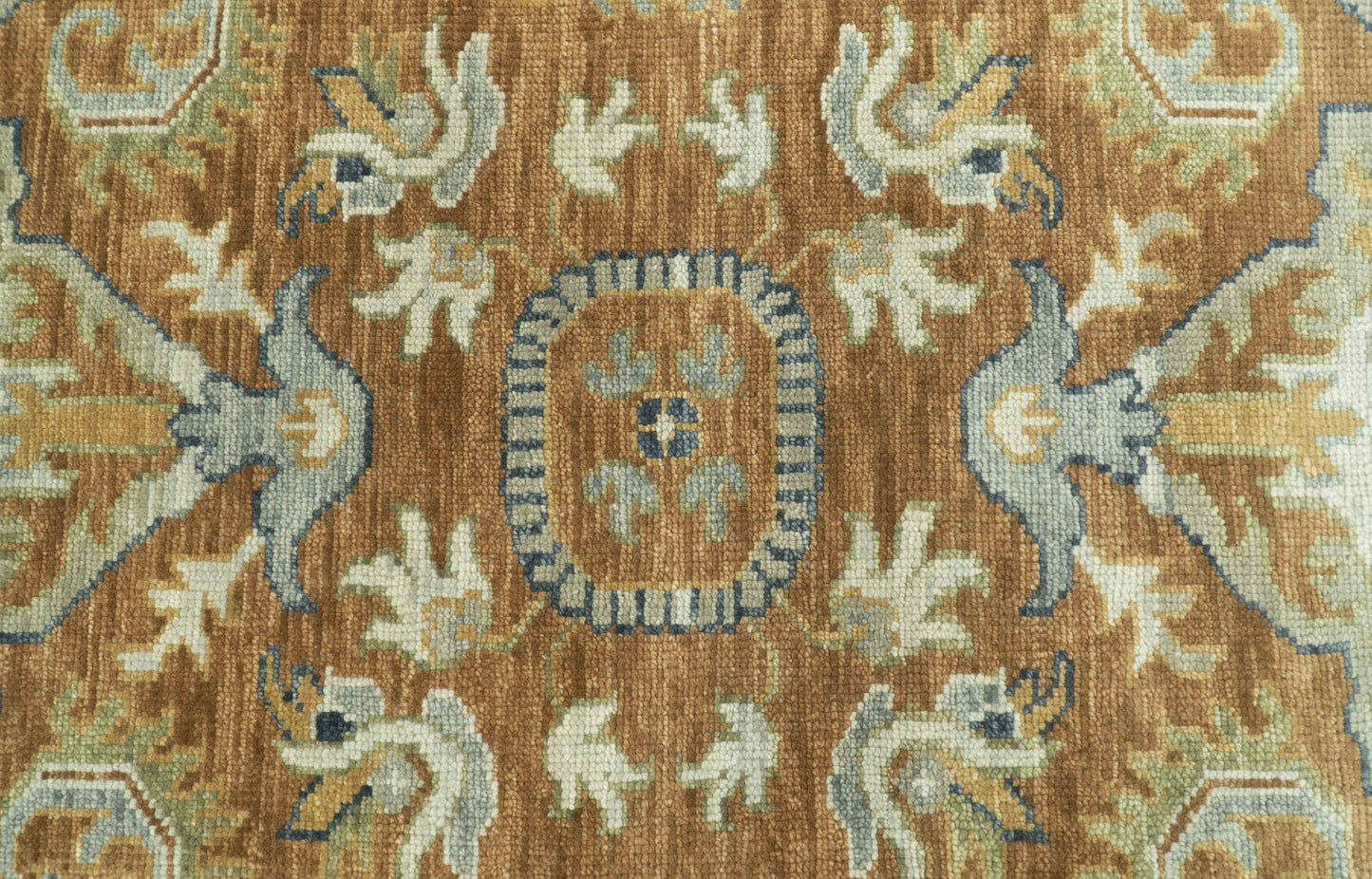 Custom Made Rust, Beige And Blue Traditional Hand Knotted wool rug