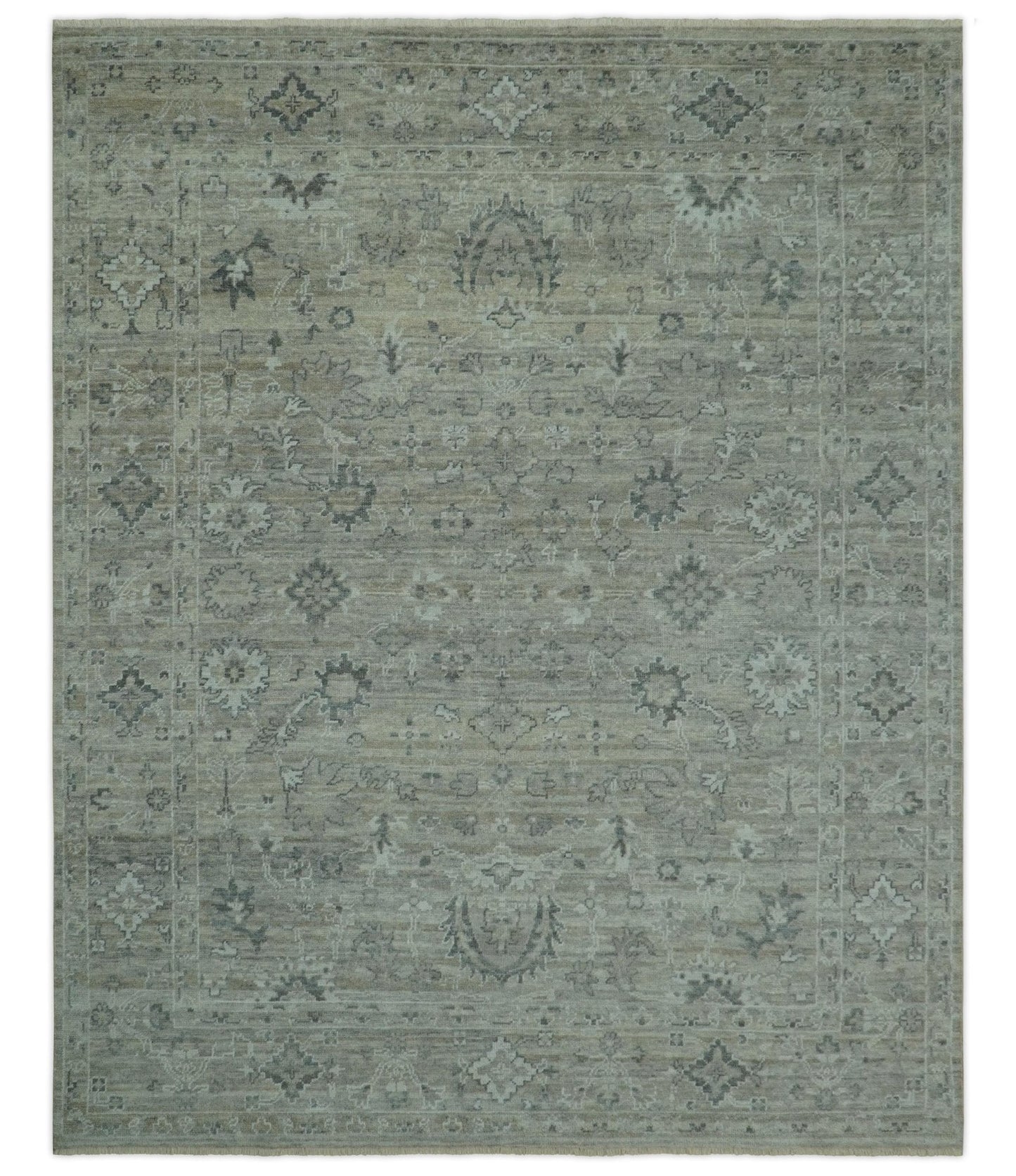 Custom Made Silver Brown Traditional Transitional Hand Knotted Wool Rug