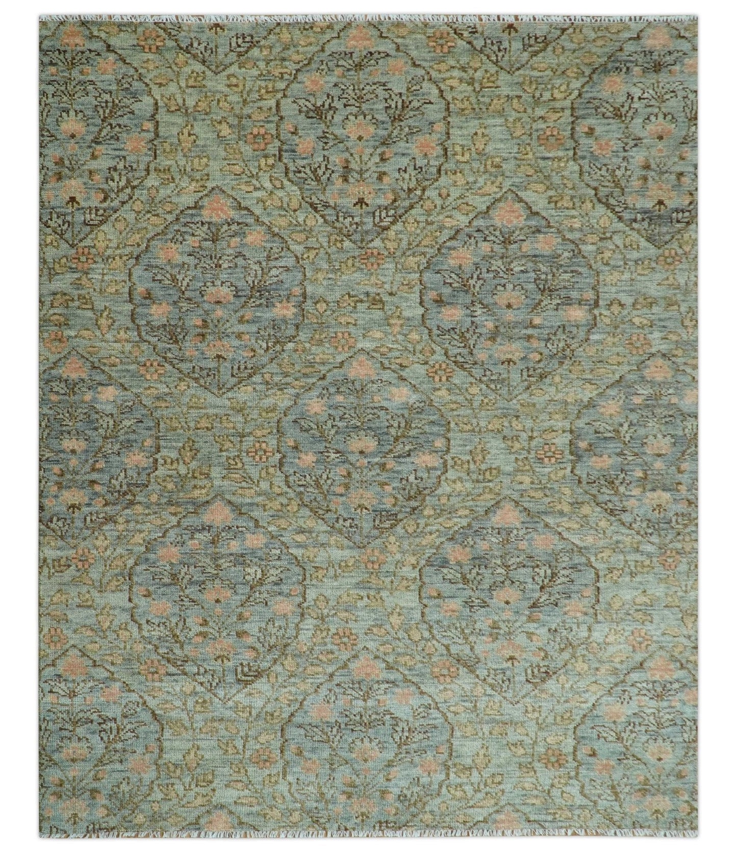 Custom Made Silver, Pink And Brown Floral Motifs Design Hand Knotted wool area rug