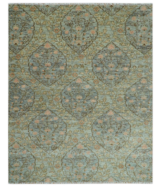 Custom Made Silver, Pink And Brown Floral Motifs Design Hand Knotted wool area rug