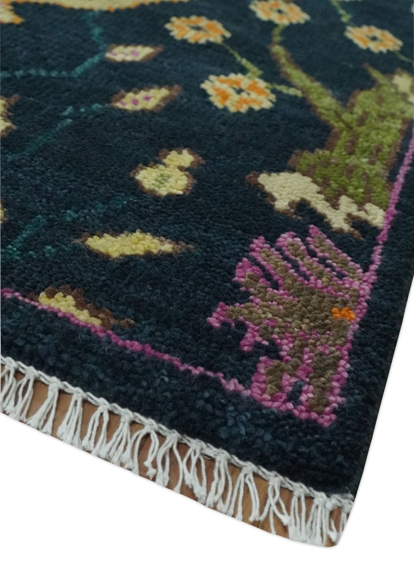 Custom Made The Jungle Life Peacock on tree Rug Hand Knotted Blue and Green Wool Rug