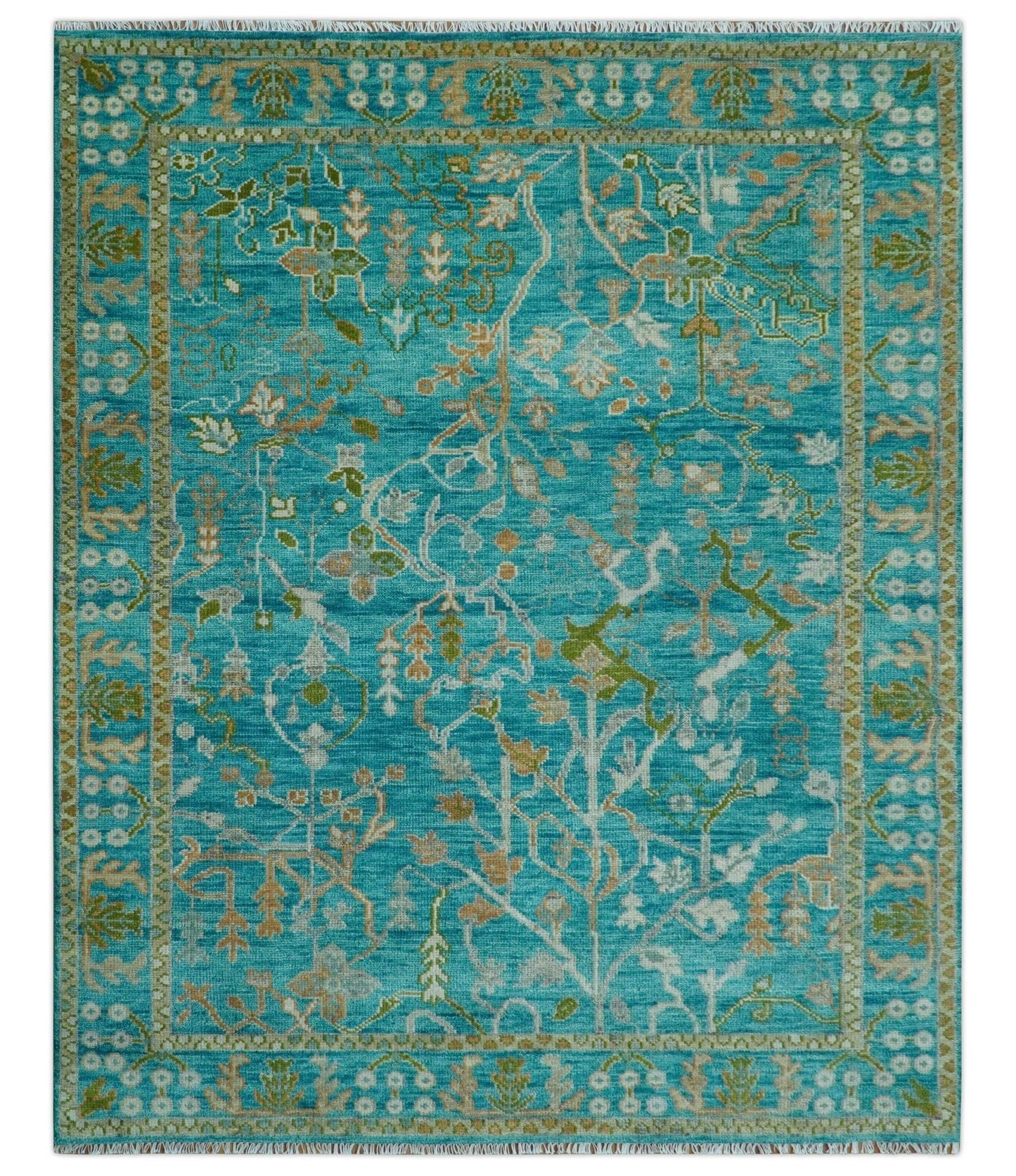 Custom Made The Plants and Roots Blue Hand Knotted Traditional Wool Area Rug