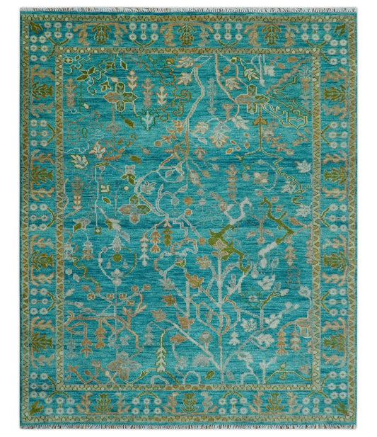 Custom Made The Plants and Roots Blue Hand Knotted Traditional Wool Area Rug