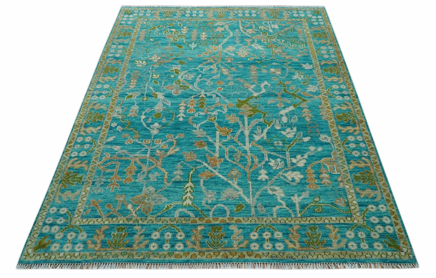 Custom Made The Plants and Roots Blue Hand Knotted Traditional Wool Area Rug