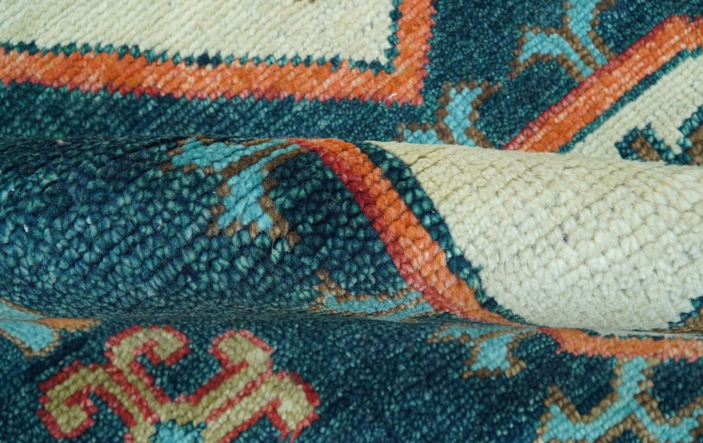 Custom Made Traditional Blue And Ivory Hand Knotted Wool Rug