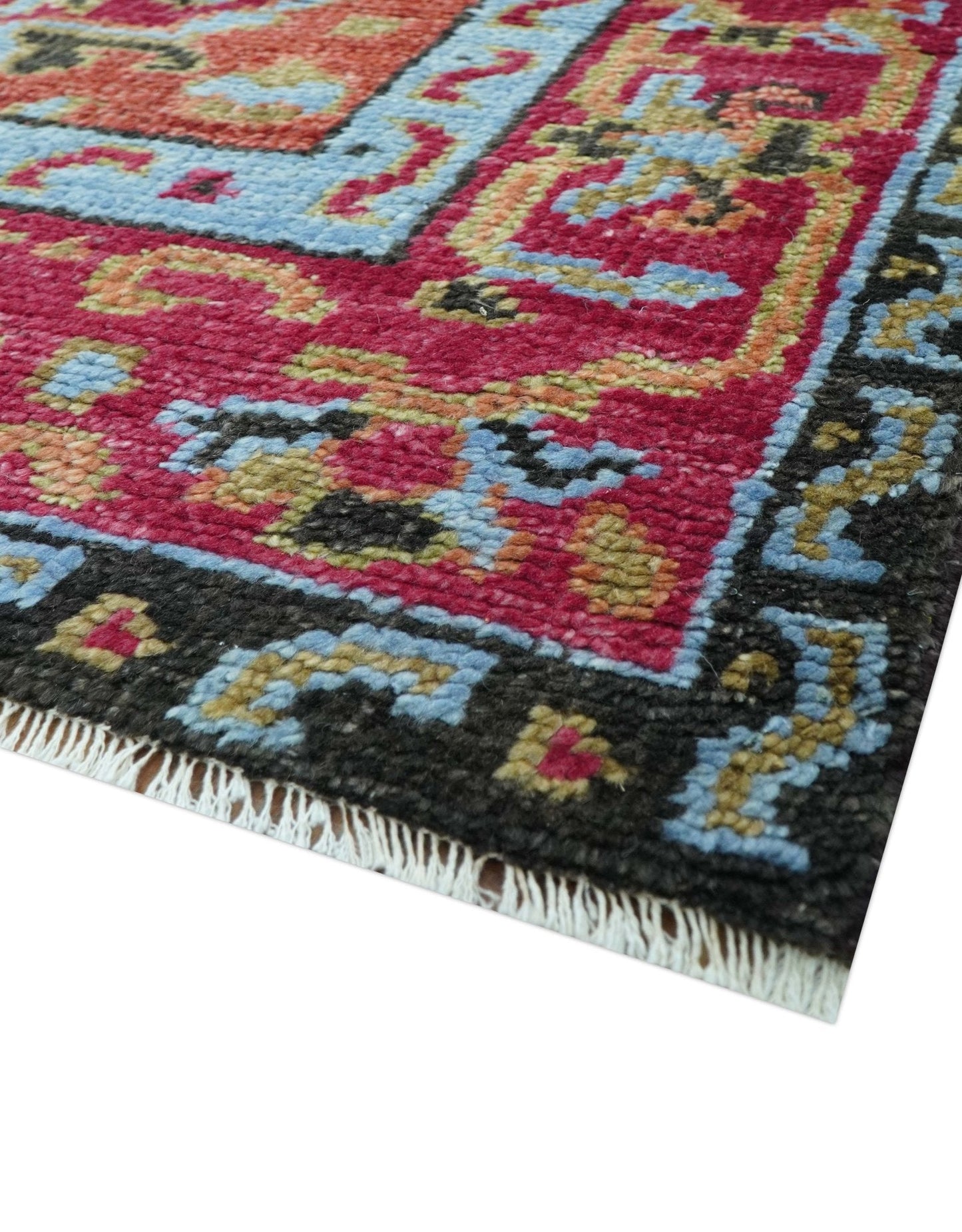 Custom Made Traditional Central Medallions Design Rust And Black Hand Knotted Wool Rug