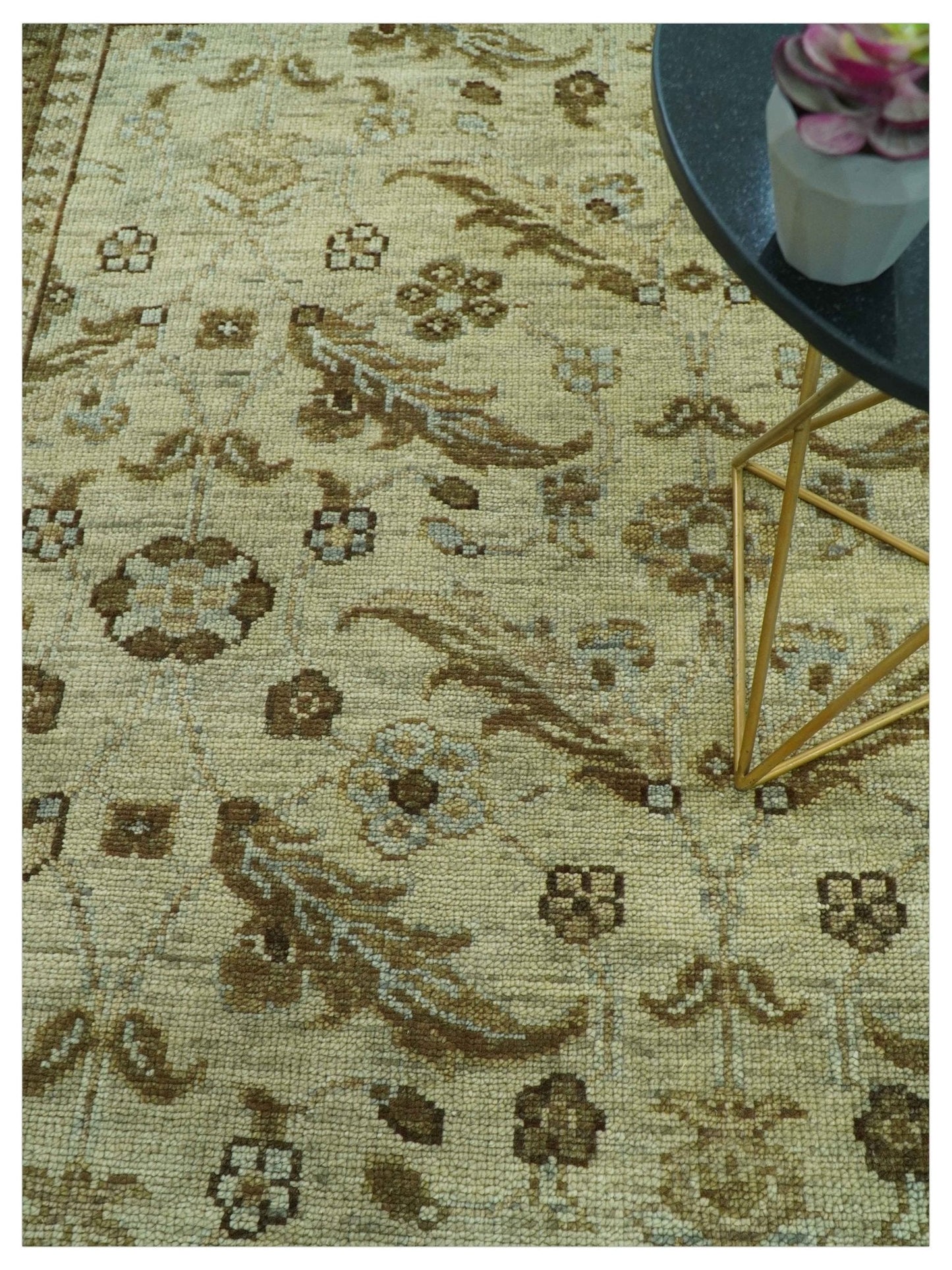 Custom Made Traditional Design Beige And Brown Hand Knotted wool area rug