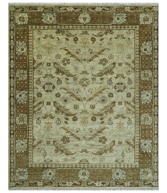 Custom Made Traditional Design Beige And Brown Hand Knotted wool area rug