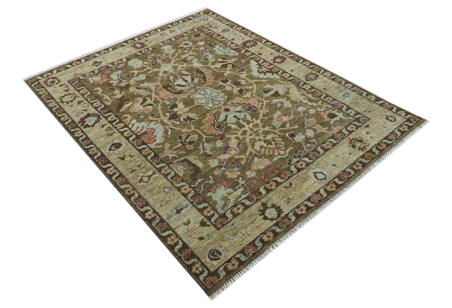 Custom Made Traditional Design Brown And Beige Hand Knotted wool area rug