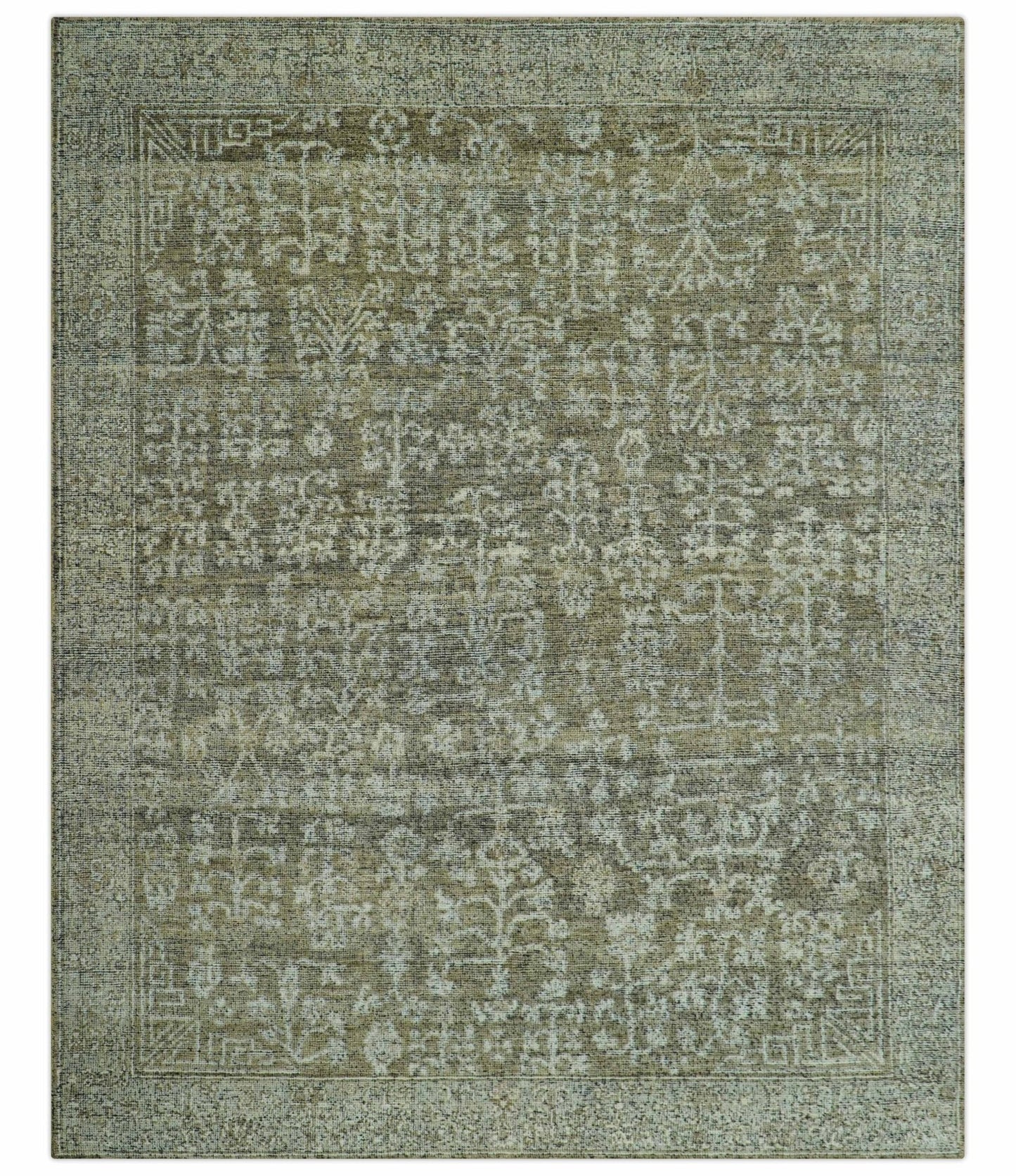 Custom Made Traditional Design Olive Hand Knotted Wool Area Rug