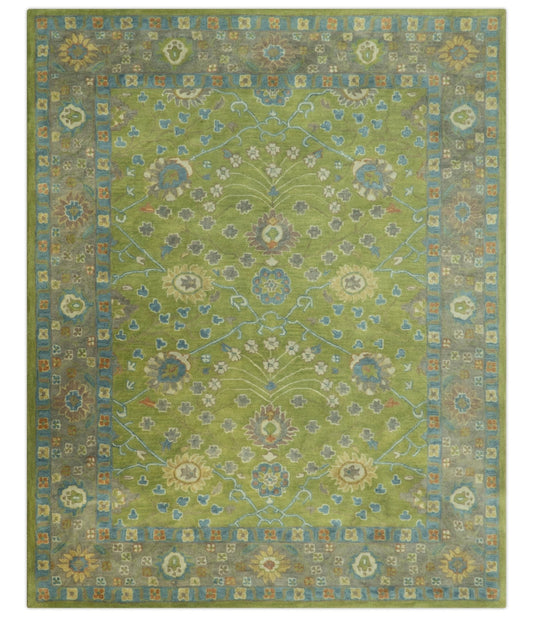 Custom Made Traditional Floral Design Green And Blue Hand Tufted wool Area Rug