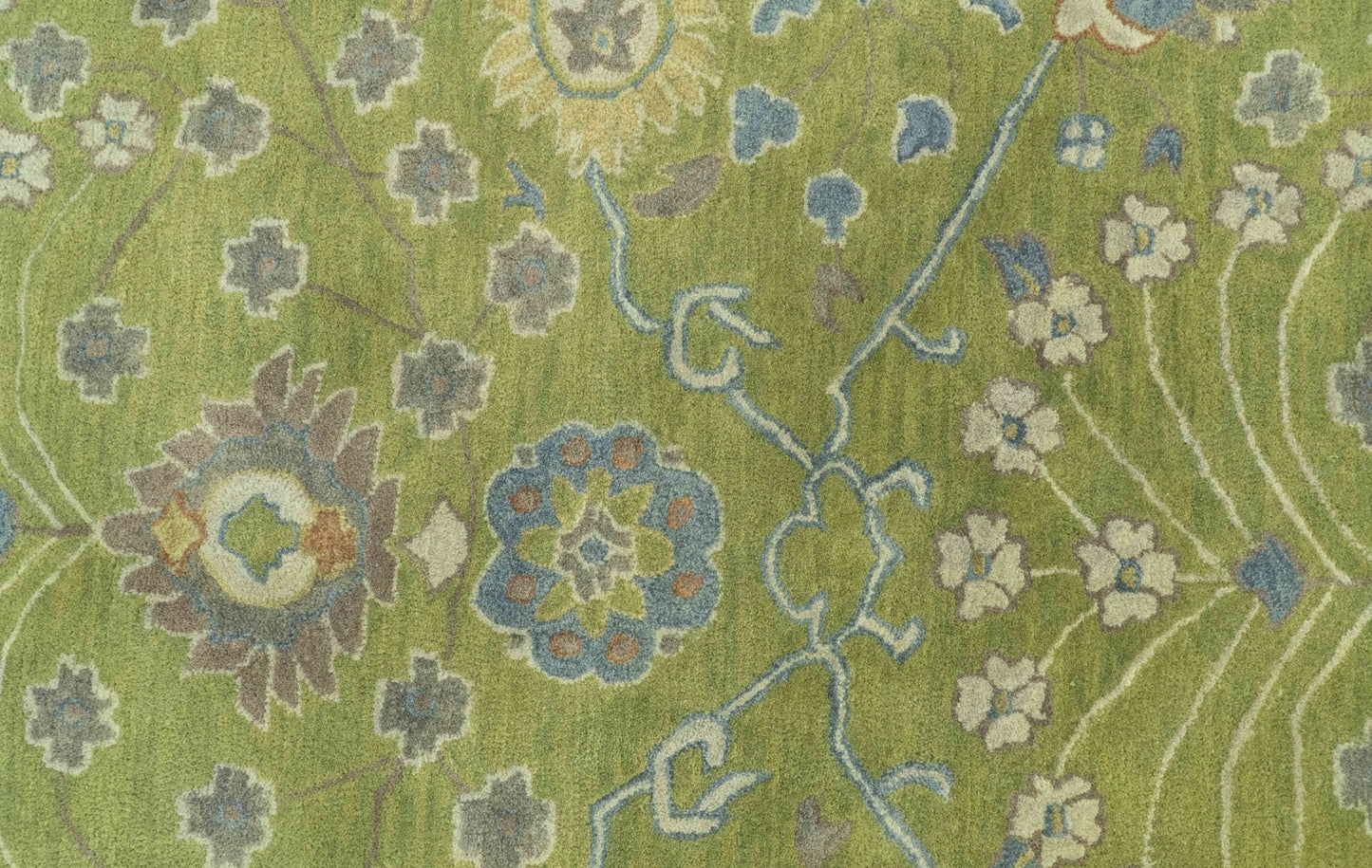Custom Made Traditional Floral Design Green And Blue Hand Tufted wool Area Rug