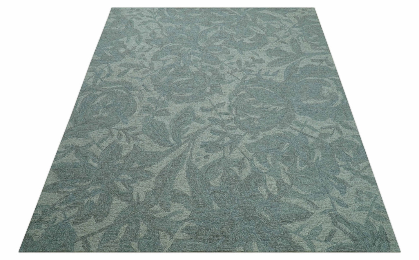 Custom Made Traditional Floral Design Silver And Blue Hand Tufted Wool Area Rug