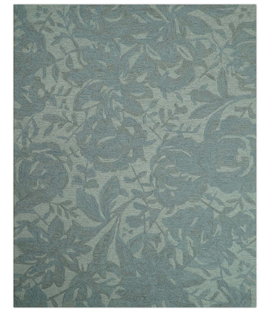 Custom Made Traditional Floral Design Silver And Blue Hand Tufted Wool Area Rug