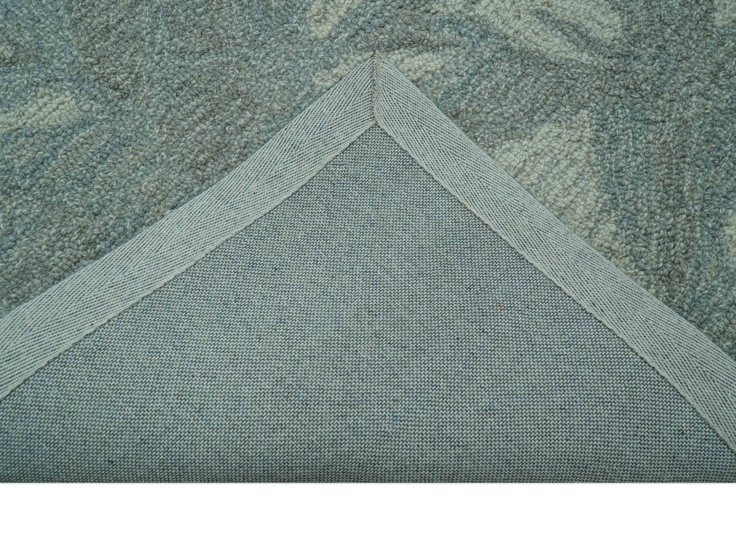 Custom Made Traditional Floral Design Silver And Blue Hand Tufted Wool Area Rug