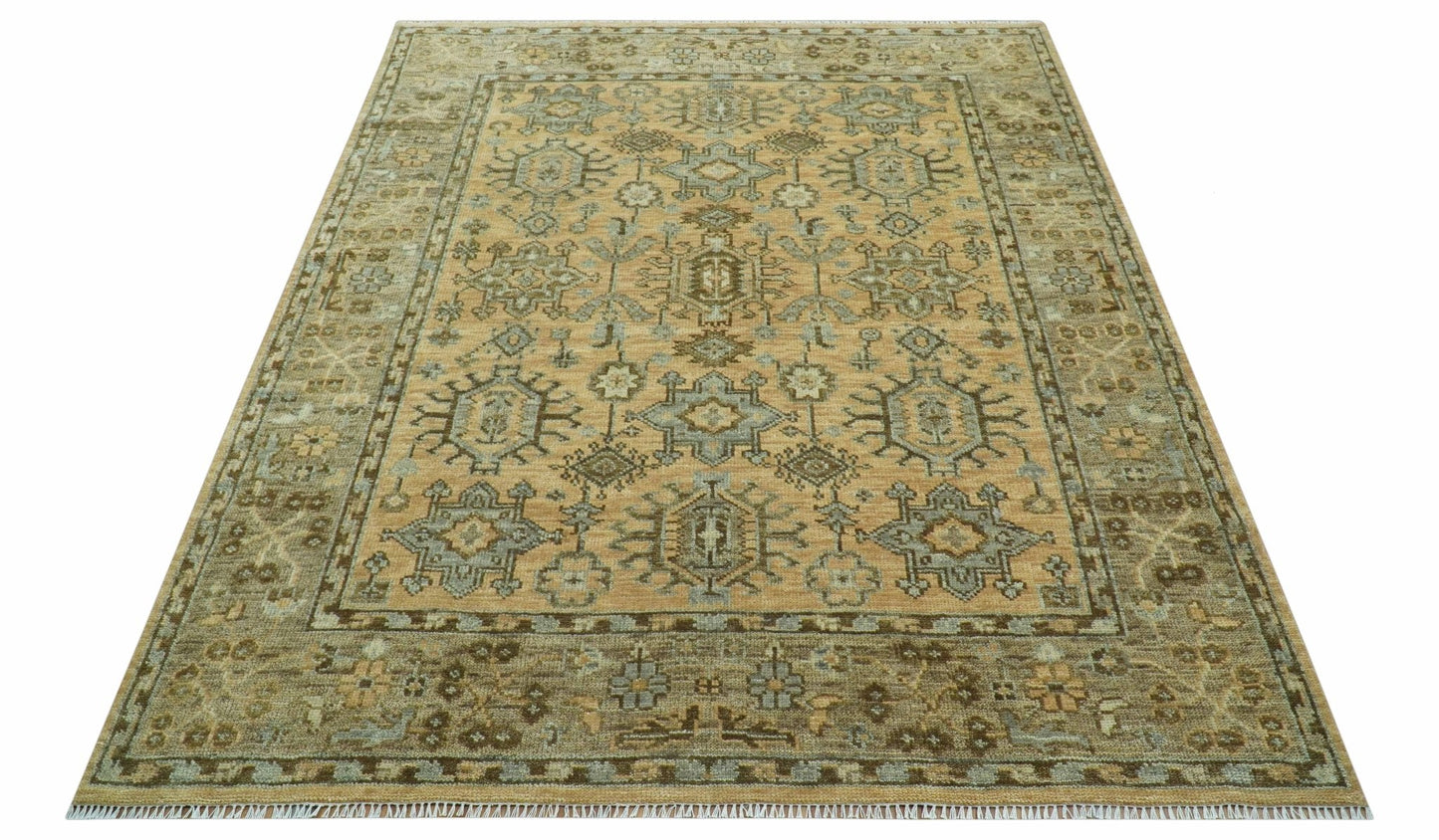 Custom Made Traditional Geometrical Design Peach And Silver Hand Knotted wool area rug