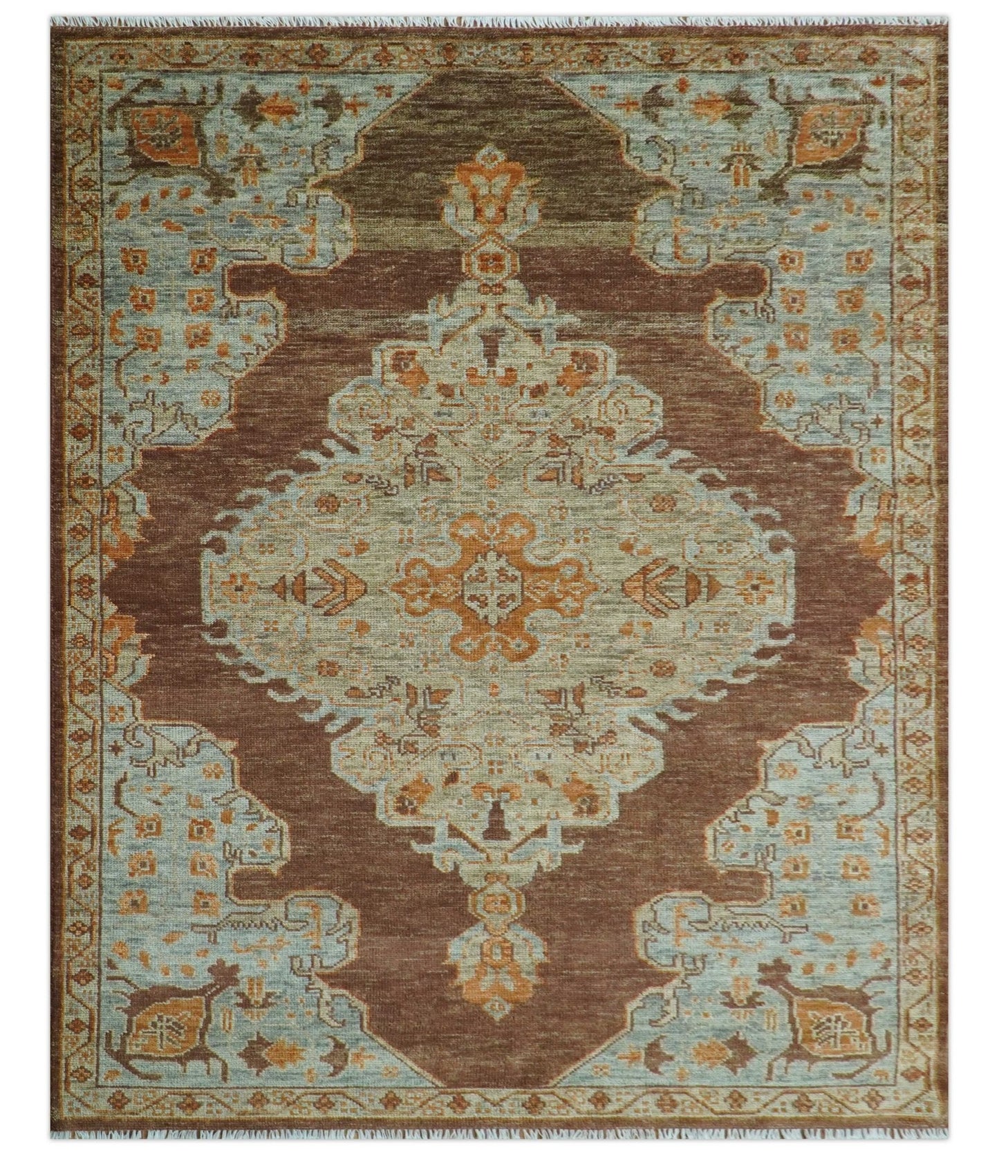 Custom Made Traditional Heriz Brown, Beige and Rust Hand Knotted wool area rug