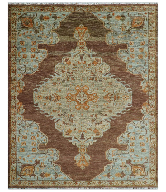 Custom Made Traditional Heriz Brown, Beige and Rust Hand Knotted wool area rug