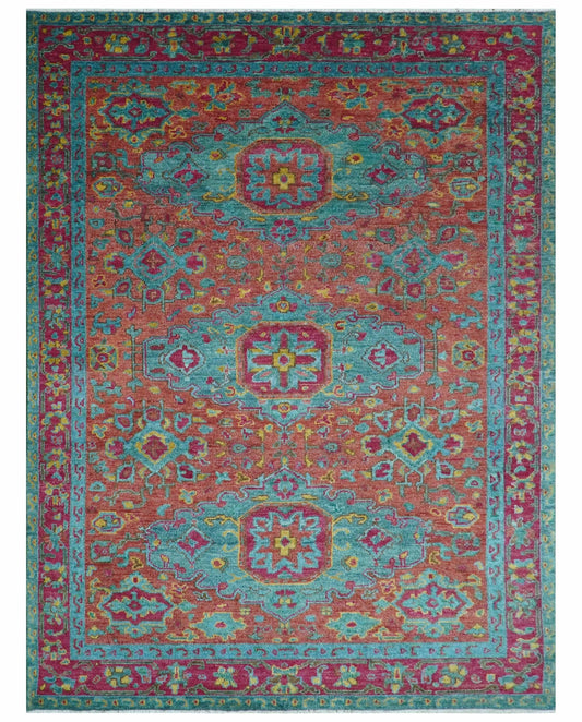 Custom Made Traditional Medallions Design Rust And Blue Hand Knotted Wool Rug