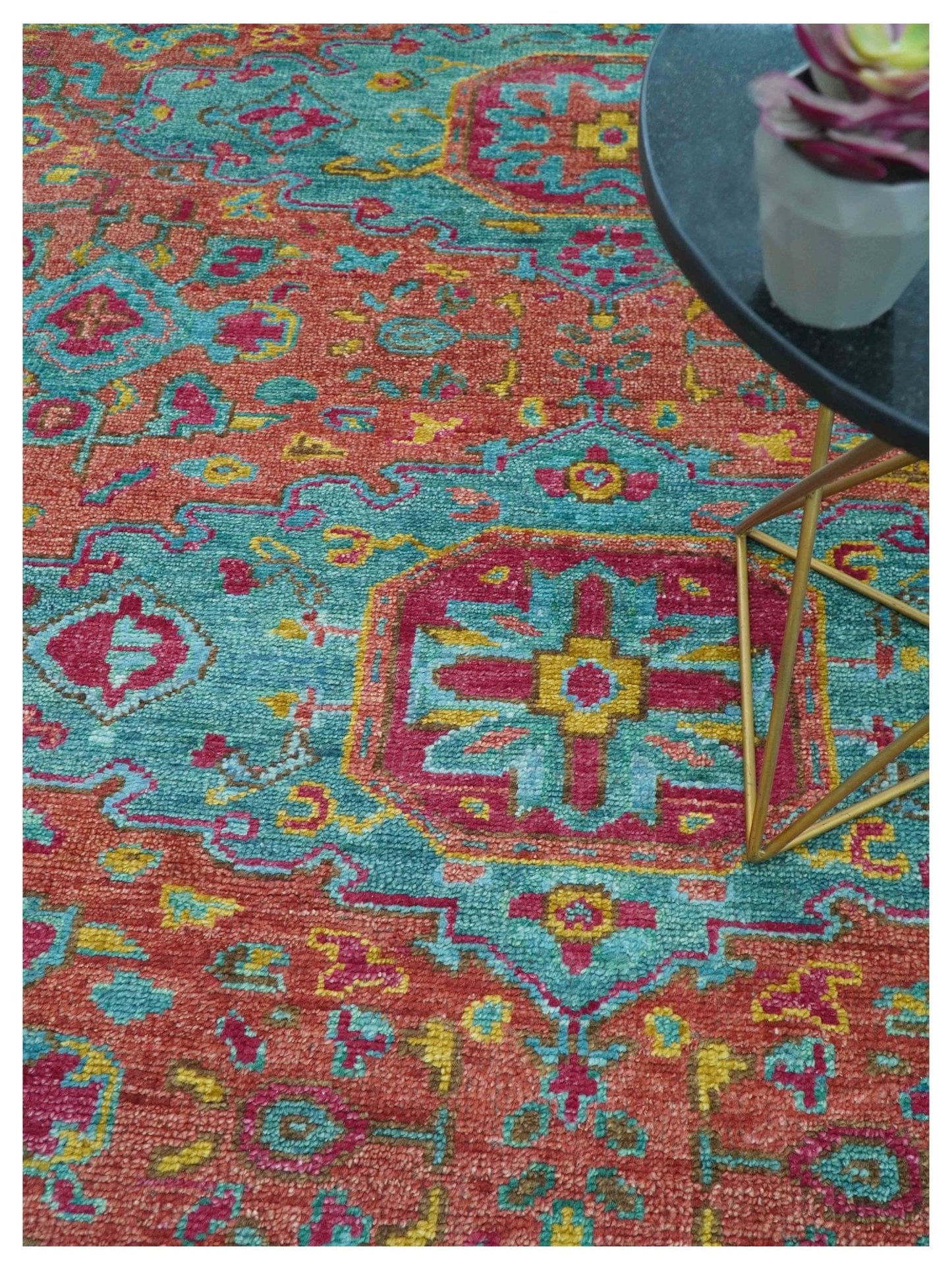 Custom Made Traditional Medallions Design Rust And Blue Hand Knotted Wool Rug