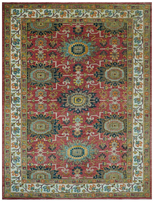 Custom Made Traditional Motifs Design Rust And Ivory Hand Knotted Wool Rug