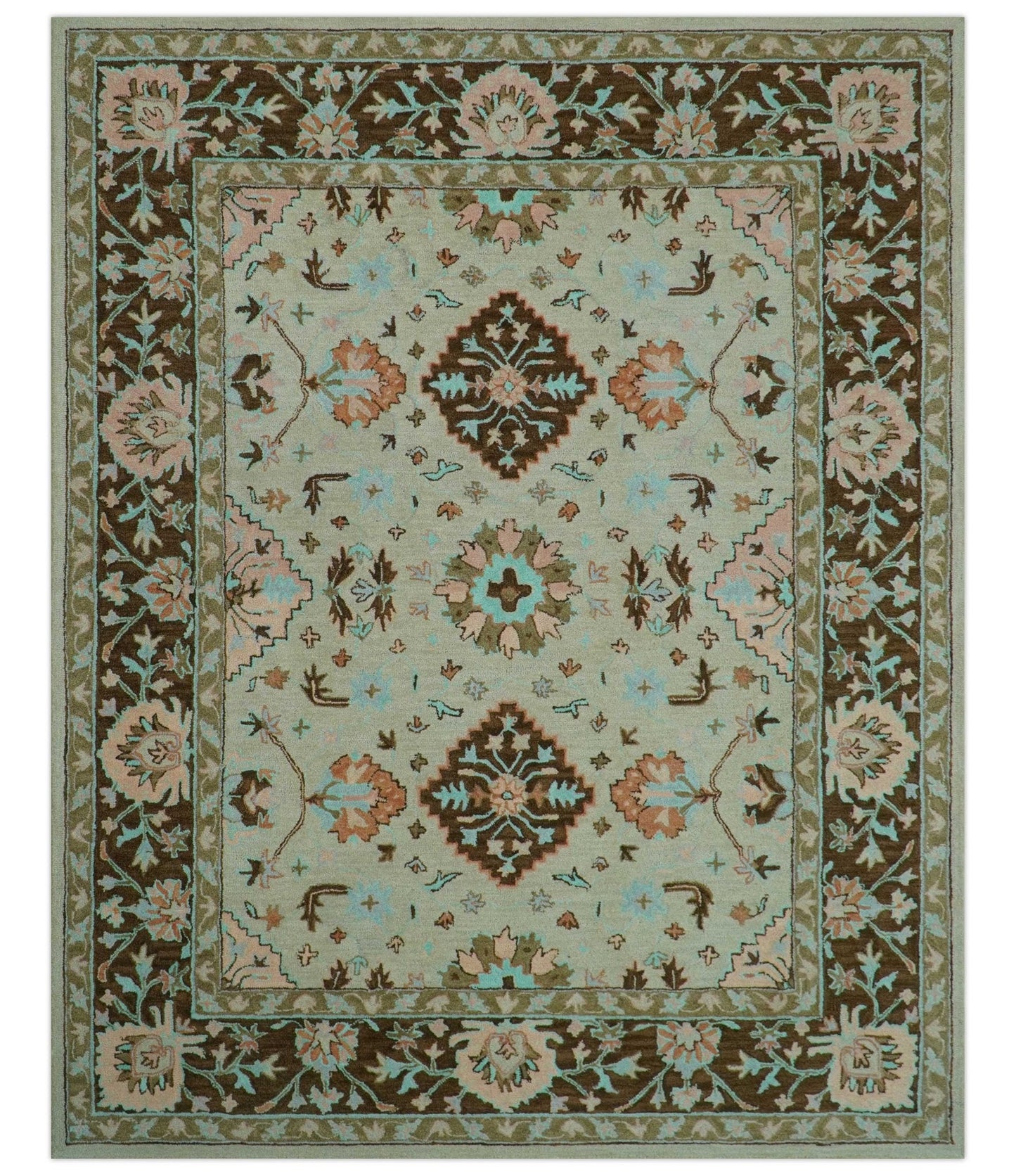 Custom Made Traditional Oriental Design Beige And Brown Hand-Tufted Wool Area Rug