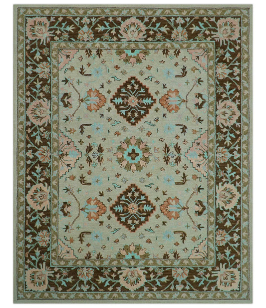Custom Made Traditional Oriental Design Beige And Brown Hand-Tufted Wool Area Rug
