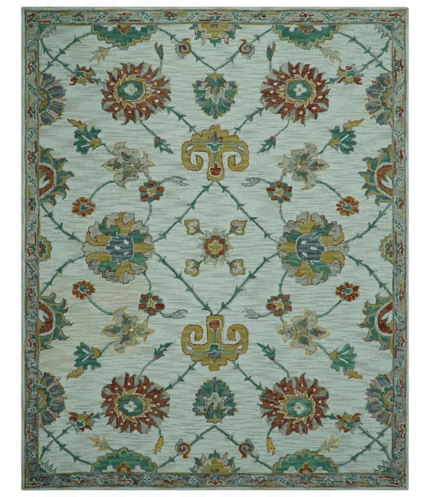 Custom Made Traditional Oriental Design Beige And Ivory Hand-Tufted Wool Area Rug