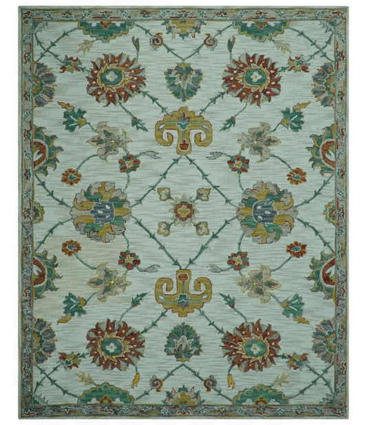 Custom Made Traditional Oriental Design Beige And Ivory Hand-Tufted Wool Area Rug