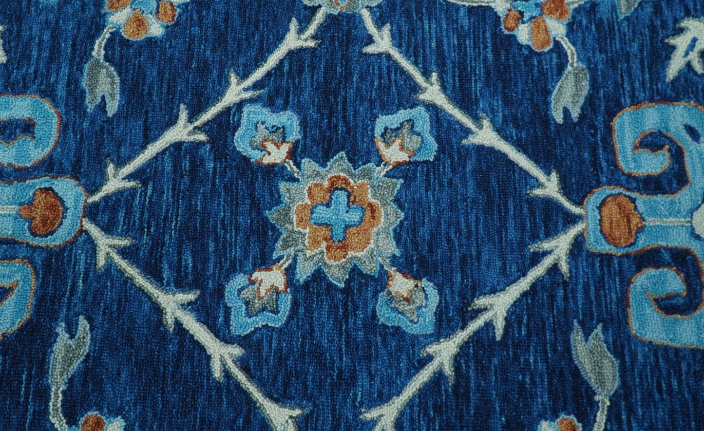 Custom Made Traditional Oriental Design Blue And Beige Hand-Tufted Wool Area Rug