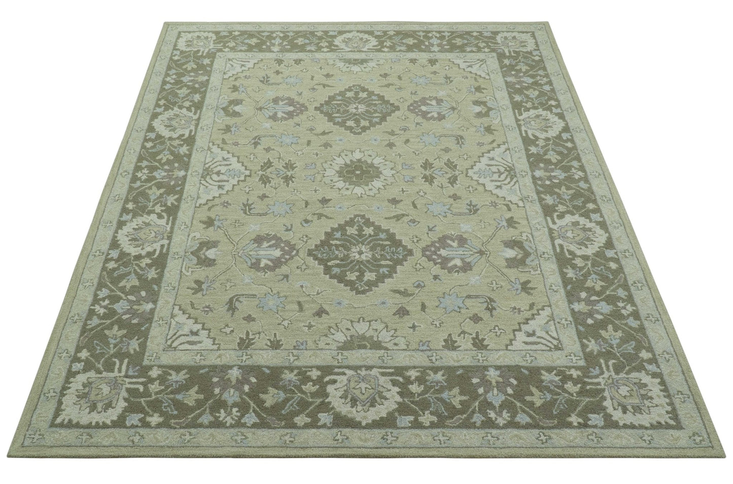 Custom Made Traditional Oriental Design Earthy Beige Hand-Tufted Wool Area Rug