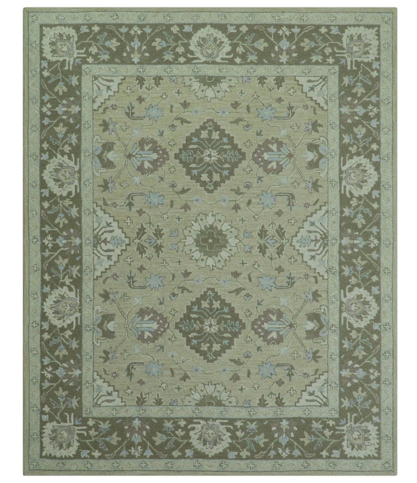 Custom Made Traditional Oriental Design Earthy Beige Hand-Tufted Wool Area Rug