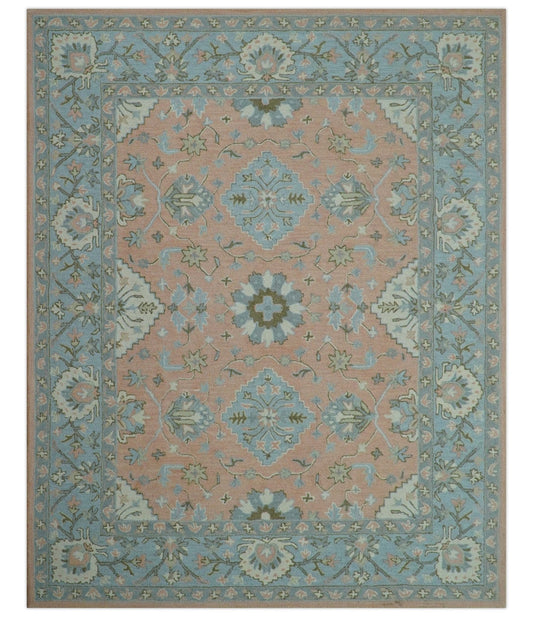 Custom Made Traditional Oriental Design Pink And Blue Hand Tufted Wool Area Rug