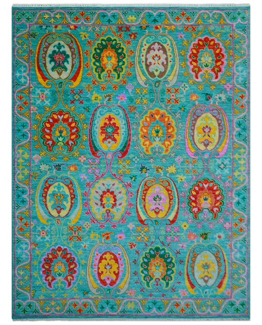 Custom Made Traditional Oriental Design Teal Hand Knotted Wool Area Rug