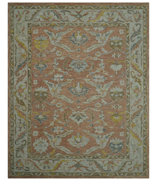 Custom Made Traditional Oriental Rust And Ivory Hand Tufted Wool Area Rug