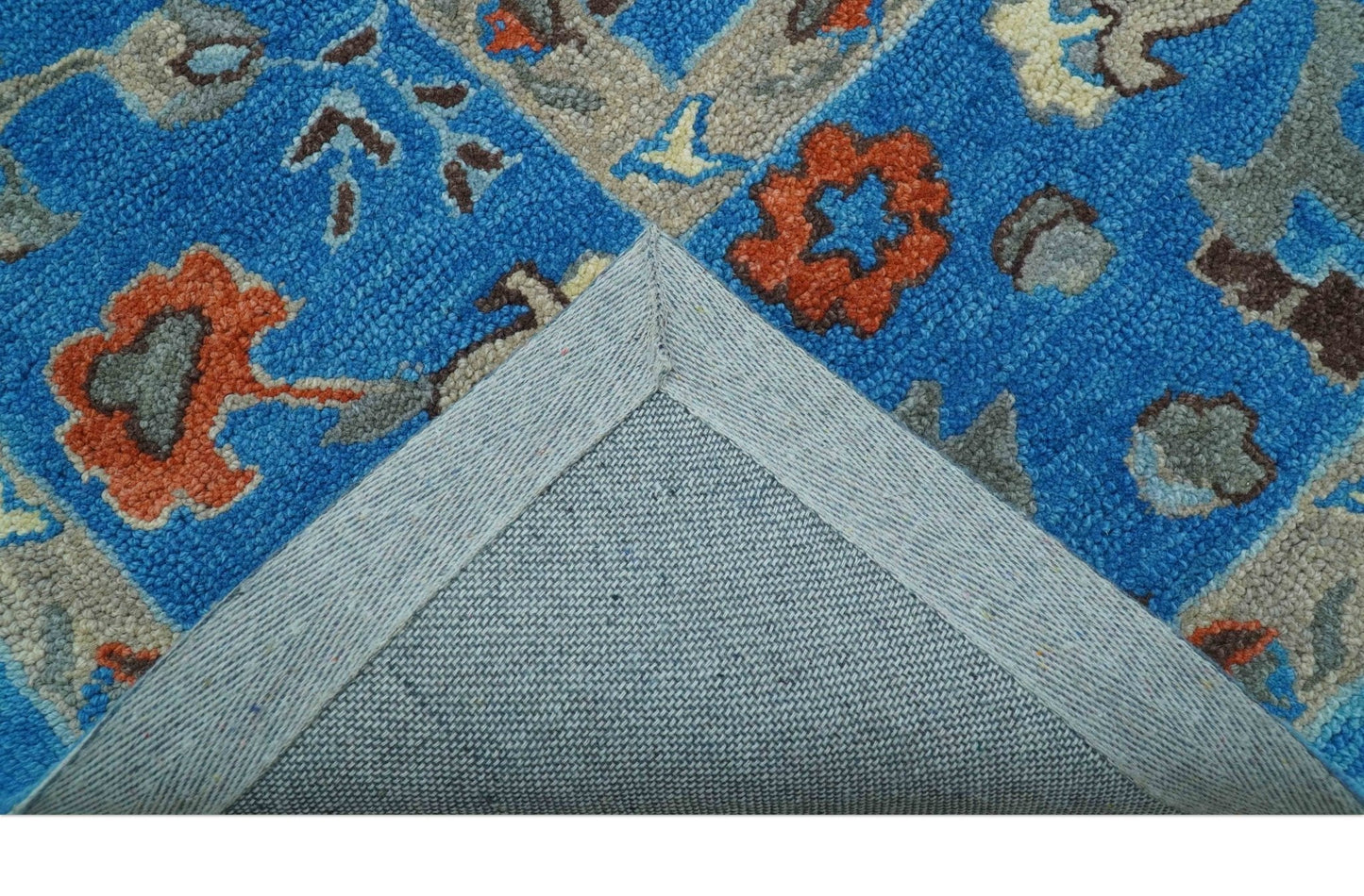 Custom Made Traditional Oushak Blue And Beige Hand Tufted Wool Rug