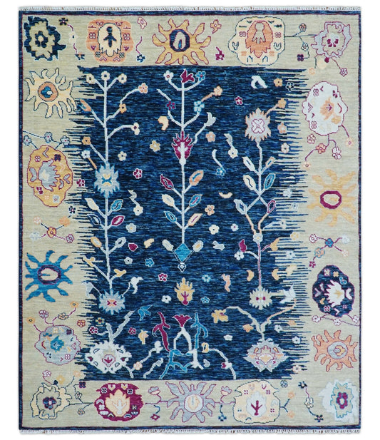 Custom Made Traditional Oushak Blue And Ivory Hand Knotted Wool Rug