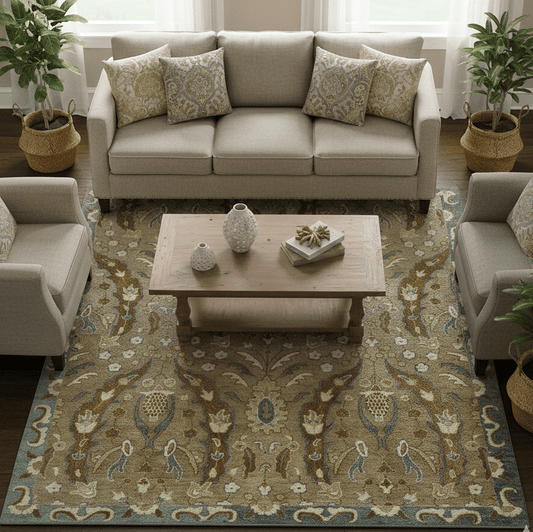 Custom Made Traditional Oushak Brown Hand Tufted Wool Area Rug