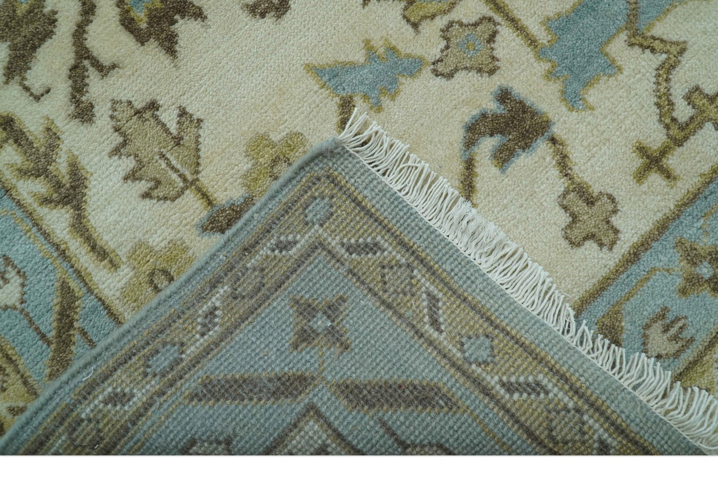 Custom Made Traditional Oushak Design Blue Hand Knotted Wool Area Rug