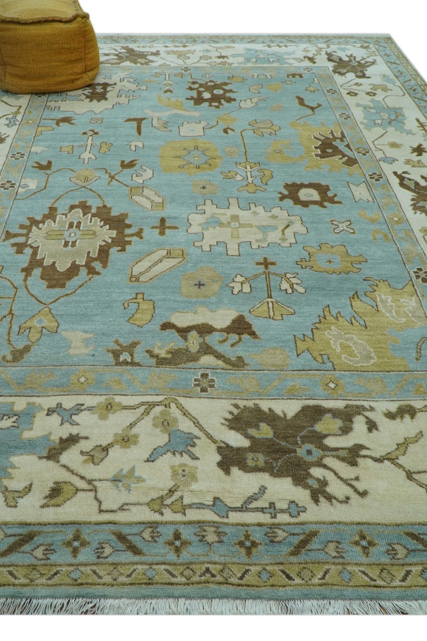 Custom Made Traditional Oushak Design Blue Hand Knotted Wool Area Rug