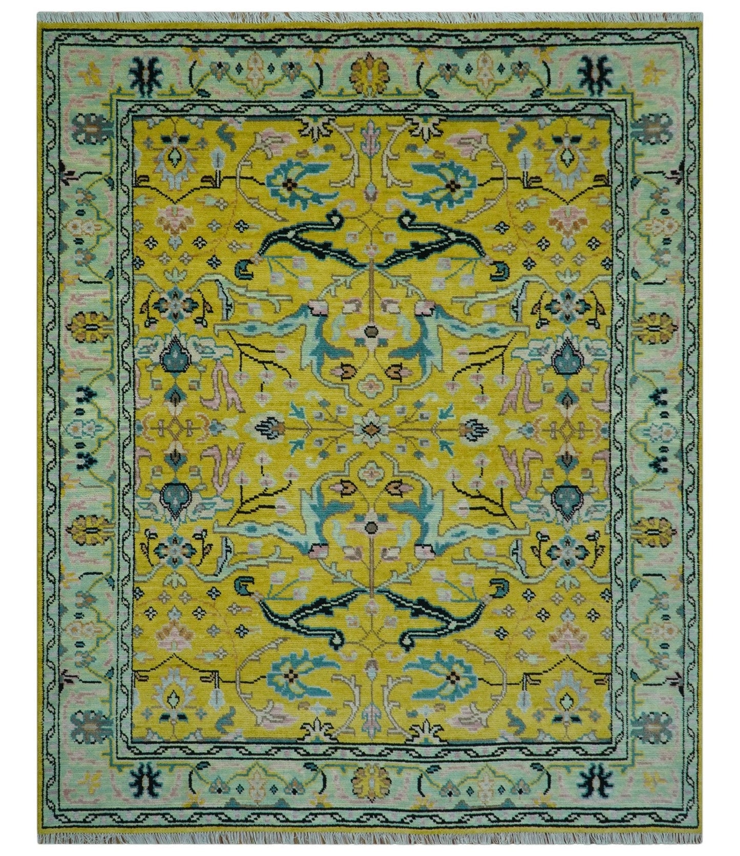 Custom Made Traditional Oushak Design mustard Hand Knotted Wool Area Rug