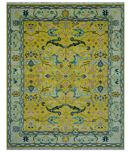 Custom Made Traditional Oushak Design mustard Hand Knotted Wool Area Rug